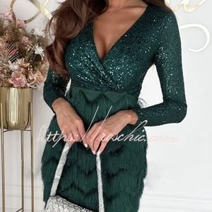 Green Sequin and fringe mini dress